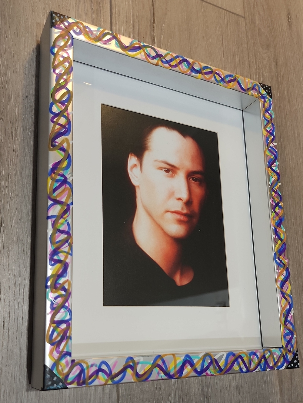 Decorative Mirrored Picture Frame with Colorful Ribbon Border